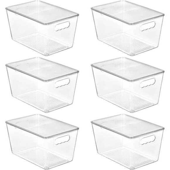 Stackable Clear Storage Bins with Lids Plastic Pantry Bathroom Kitchen Organizer - Picture 1 of 7